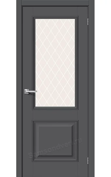 Межкомнатная дверь Классик-13 Stormy Silk RAL 7016 ПЭТ стекло White Сrystal Bravo. Размер 200x60 см