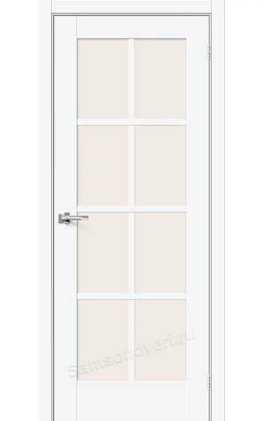 Межкомнатная дверь Прима-11.1 White Silk RAL 9003 ПЭТ стекло Magic Fog Bravo. Размер 200x60 см