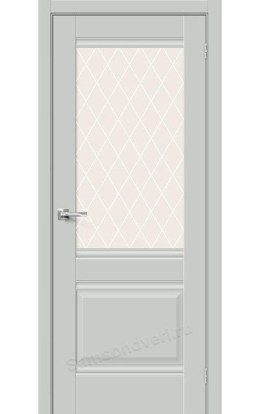 Межкомнатная дверь Прима-3 Grey Silk RAL 9022 ПЭТ стекло White Сrystal Bravo. Размер 200x60 см