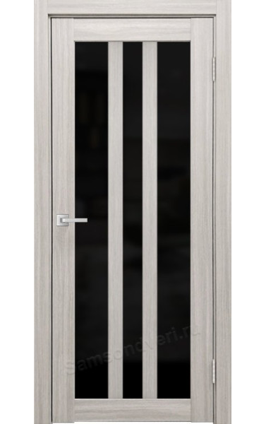 Межкомнатная дверь К-9 Белая лиственница экошпон/стекло Лакобель черное Верда. Размер 200x60 см