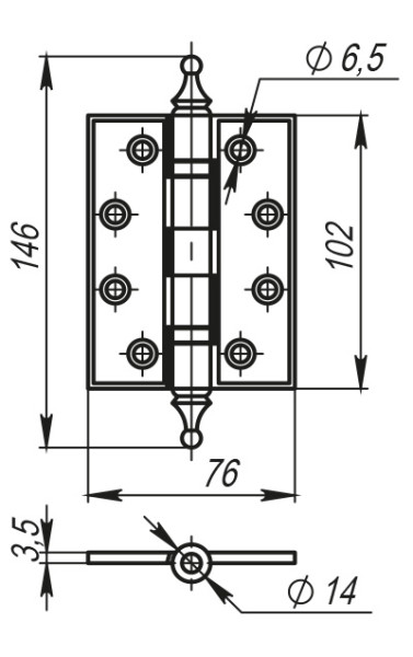 Петля врезная CASTILLO CL 500-A4 102x76x3,5 FG-10 цвет: Французское золото (Армадилло)