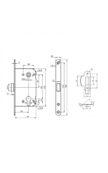 Замок под цилиндр (с пластиковым язычком) PL85-50/BL SN цвет: Мат/Никель (Пунто)