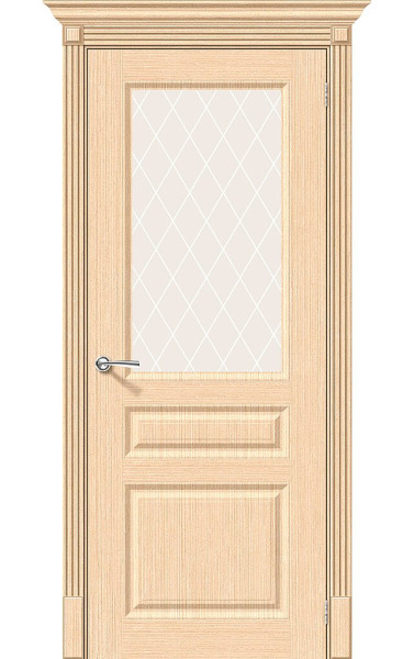 Межкомнатная дверь Статус-15 Ф-22 (БелДуб)/Вайт Кристал шпонированная Браво. Размер 200x90 см