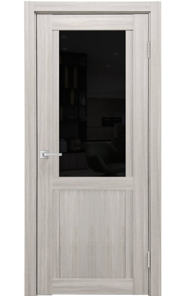 Межкомнатная дверь К-12 Белая лиственница экошпон/стекло Лакобель черное Верда. Размер 200x60 см